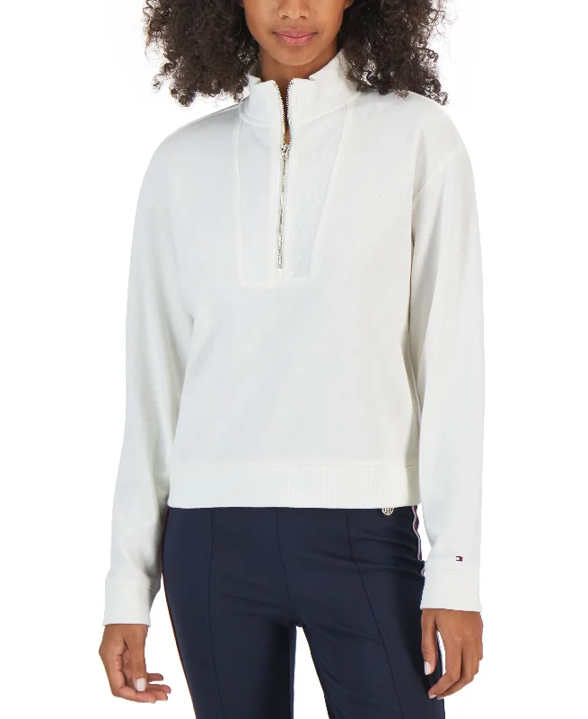 Tommy Hilfiger Womens 1/2 Zip Solid Cropped Sweatshirt