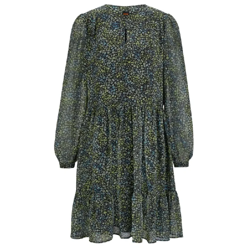 Crepe-Georgette long-sleeved dress with seasonal print