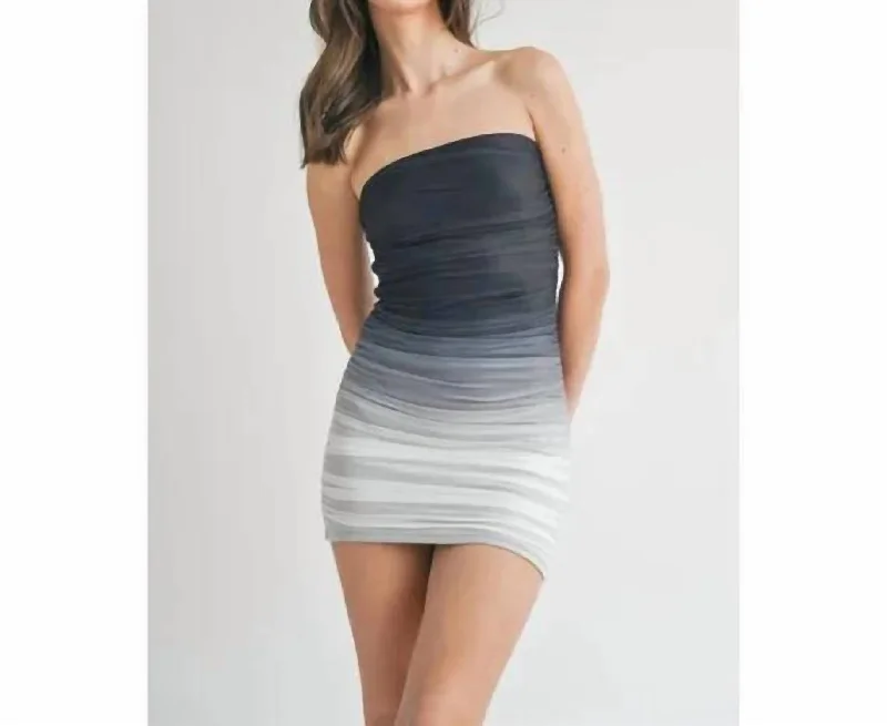 Ombré Ruched Tube Mini Bodycon Dress In Black/white