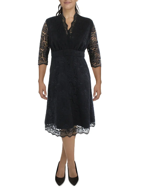 Plus Womens Lace V Neck Sheath Dress