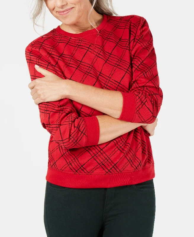 Karen Scott Plaid Crew Neck Sweatshirt