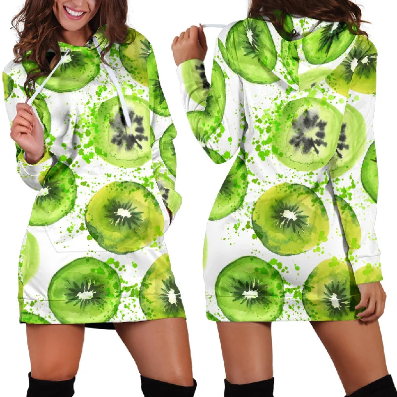 Watercolor Kiwi Pattern Women'S Hoodie Dress