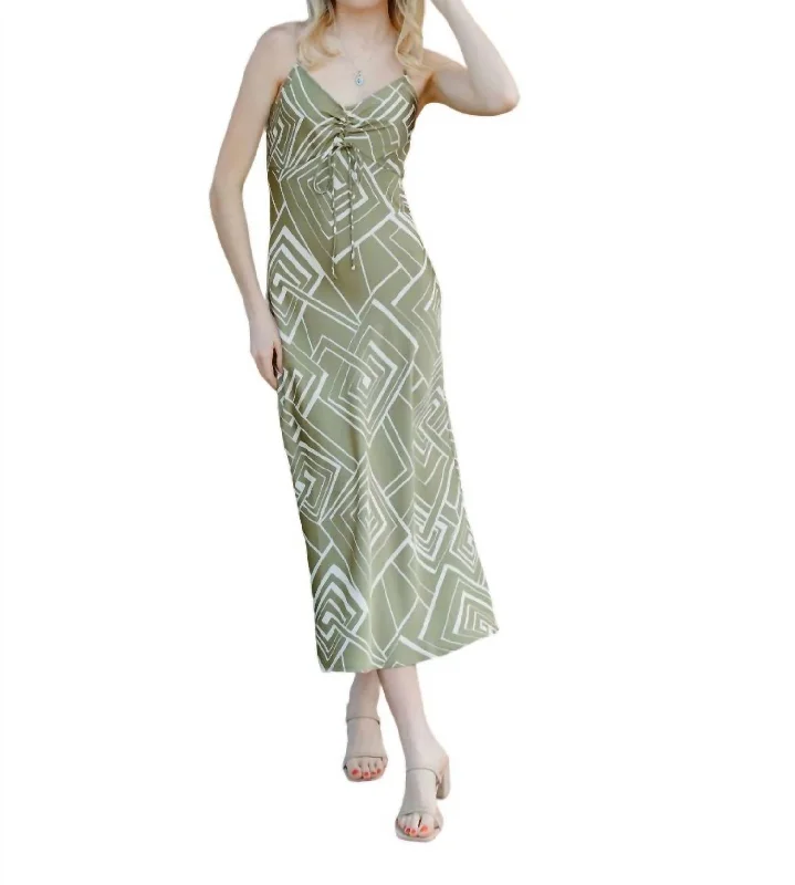 Geometric Dress In Olive