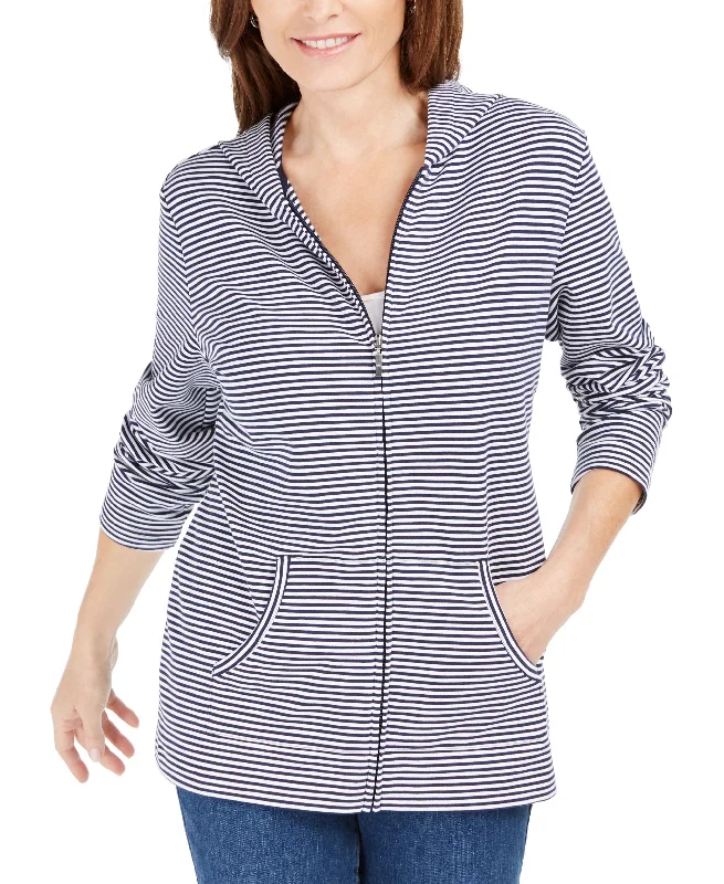 Karen Scott Mini Striped Zip Hoodie