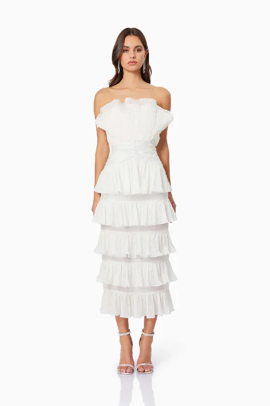 Maya Pleated Midi Dress - White