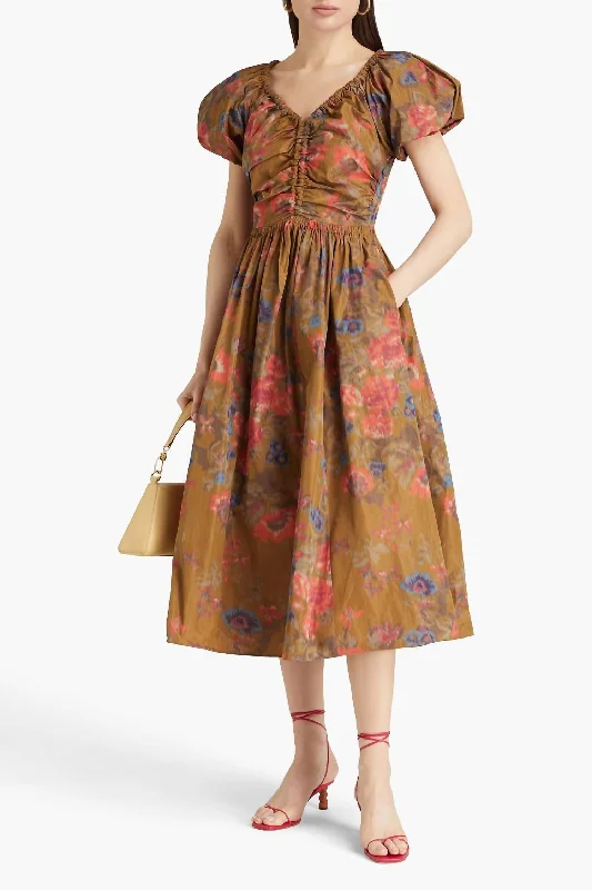 Cecile Taffeta Midi Dress In Bamboo