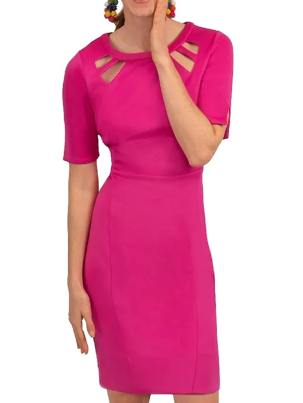 Jersey Peek A Boo Dress In Pink/orange