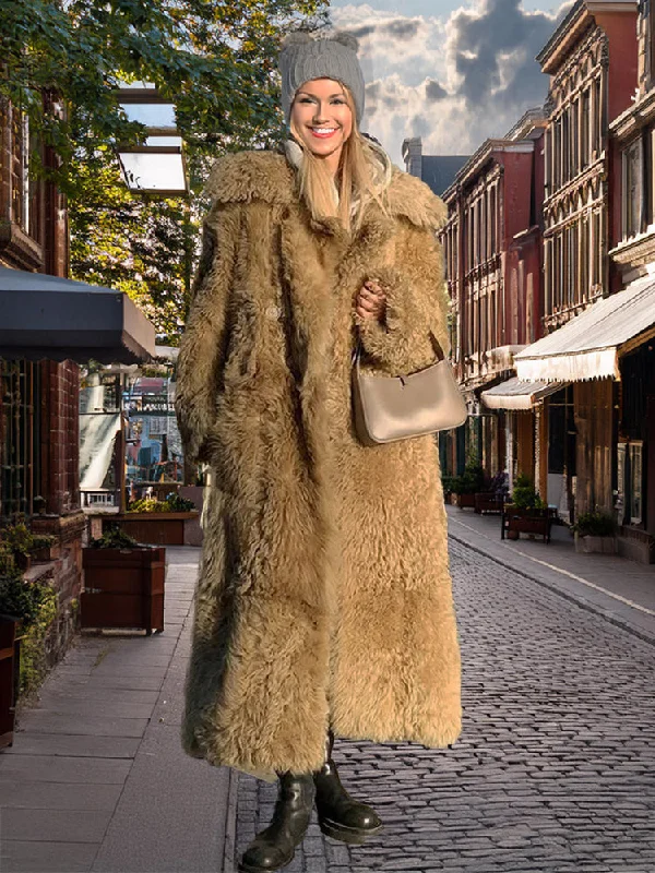 Ashore Shop Women's Solid Faux Fur Lambswool Long Overcoat