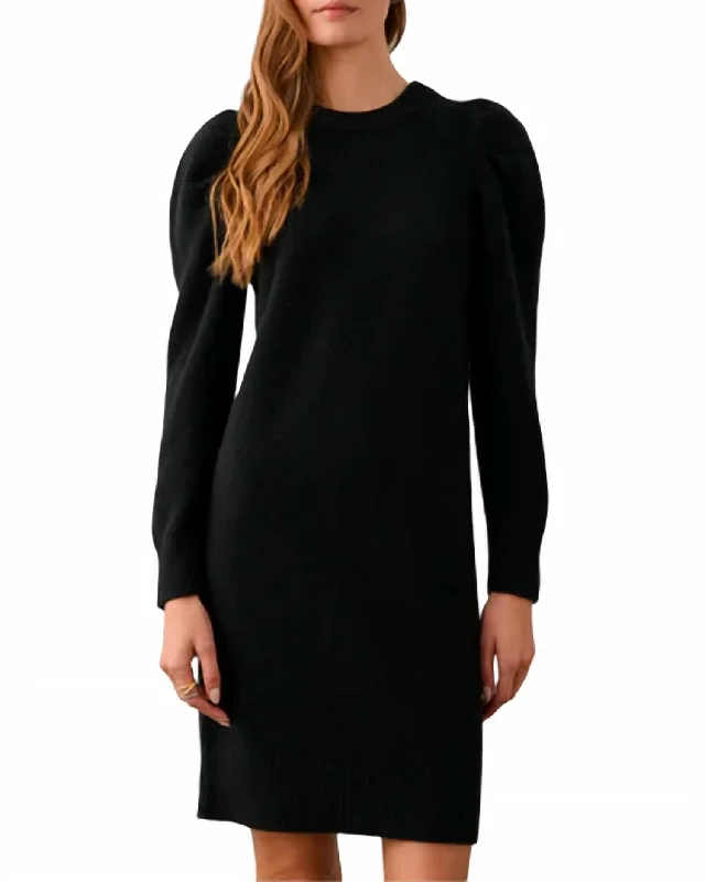 Cashmere Blend Puff Sleeve Dress In Black