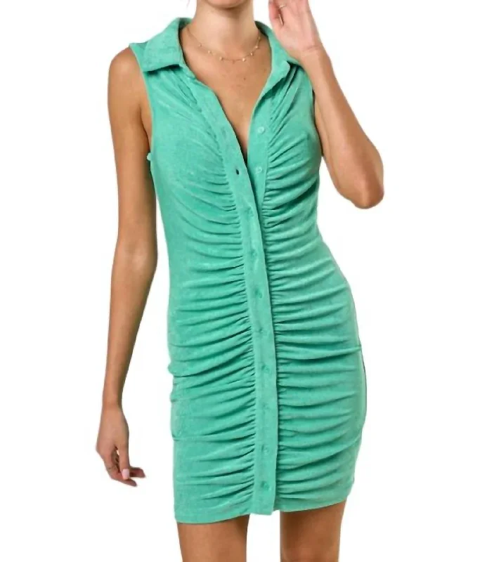 Collared Button Up Dress In Green