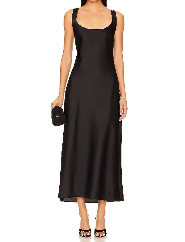 Serenade Slip Dress In Black Luxe Satin