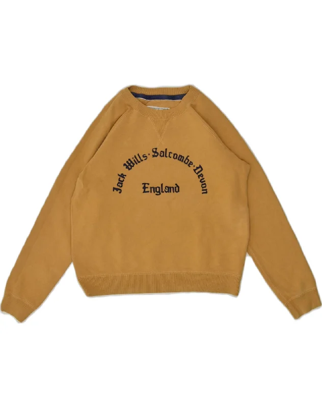 JACK WILLS Womens Crop Graphic Sweatshirt Jumper UK 10 Small  Yellow