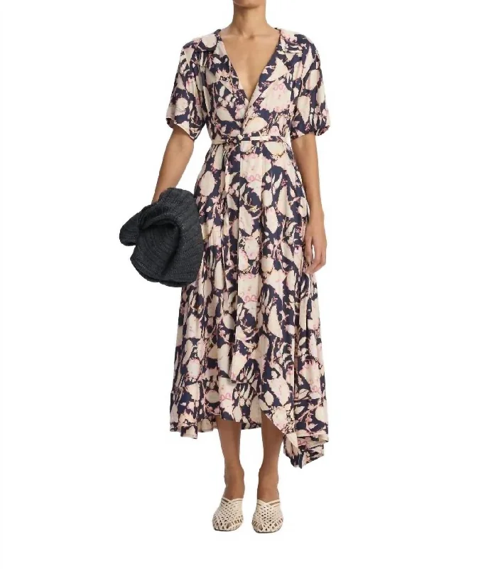 Emery Midi Wrap Dress In Maritime Navy Multi