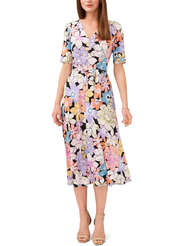 Womens Floral Print Jersey Midi Dress