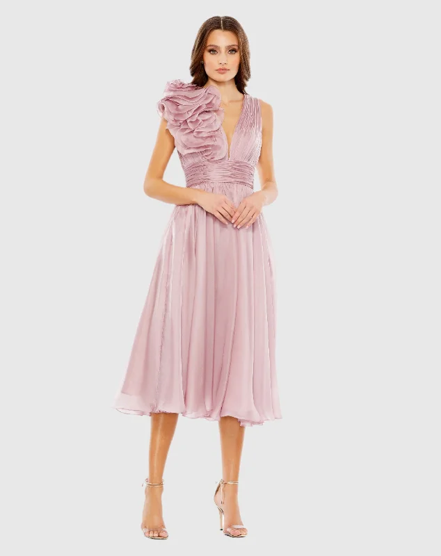 Pink Sleeveless Chiffon A-Line Tea Length Cocktail Dress