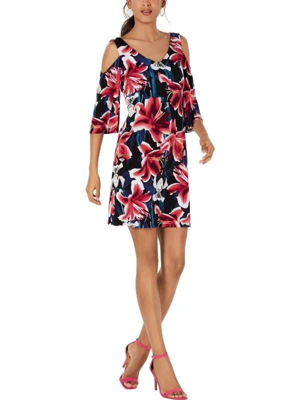 Womens Floral V Neck Cocktail Dress