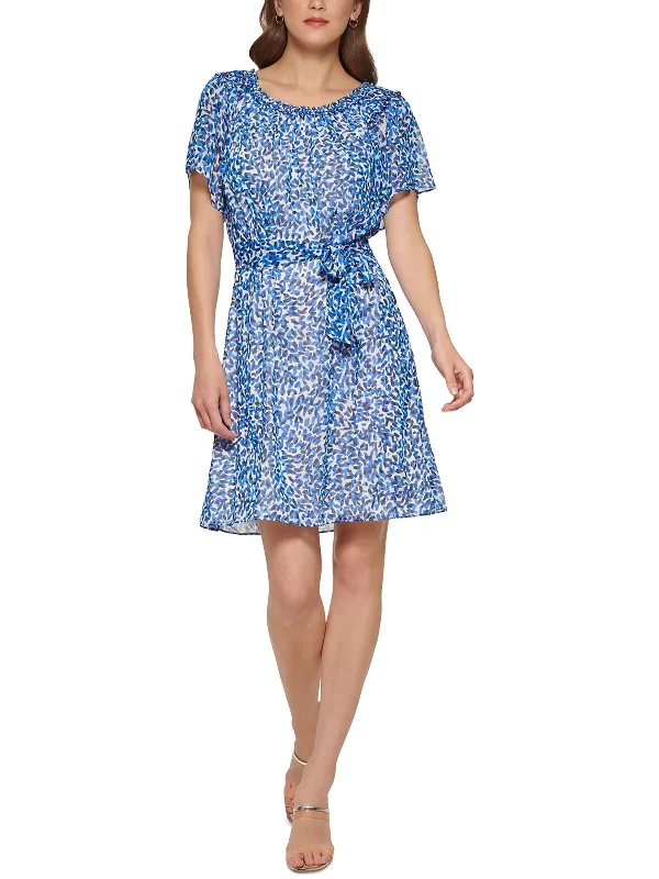 Womens Chiffon Printed Fit & Flare Dress