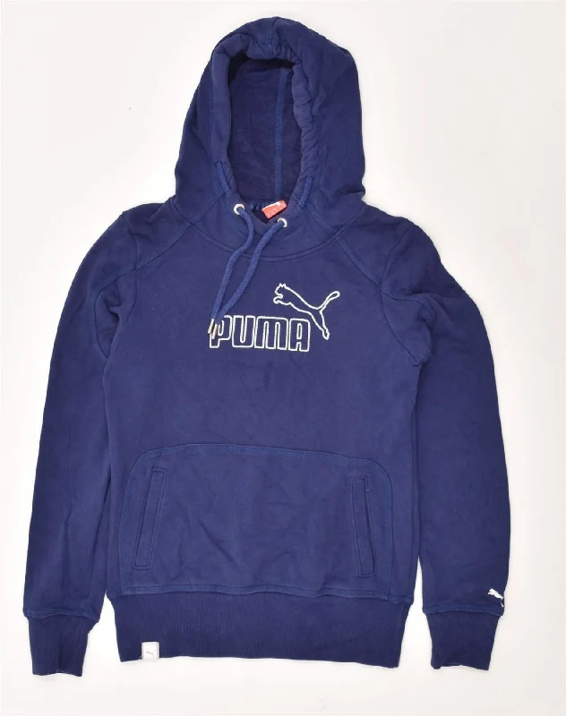 PUMA Womens Graphic Hoodie Jumper UK 10 Small Navy Blue Cotton