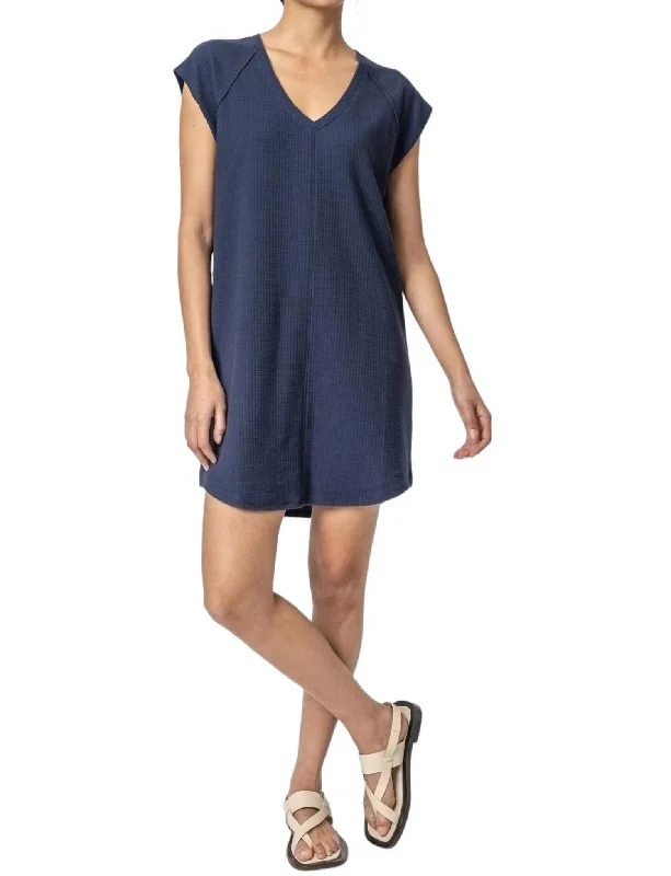 V-Neck Raglan Mini Dress In Navy