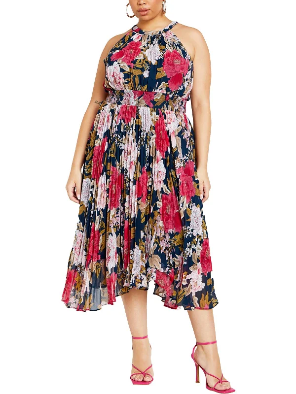 Womens Floral Print Polyester Fit & Flare Dress