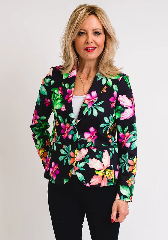 Robell Linda Flower Print Blazer, Black