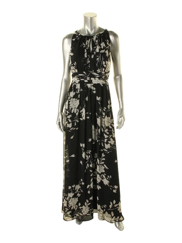 Womens Floral Print Full-Length Evening Dress