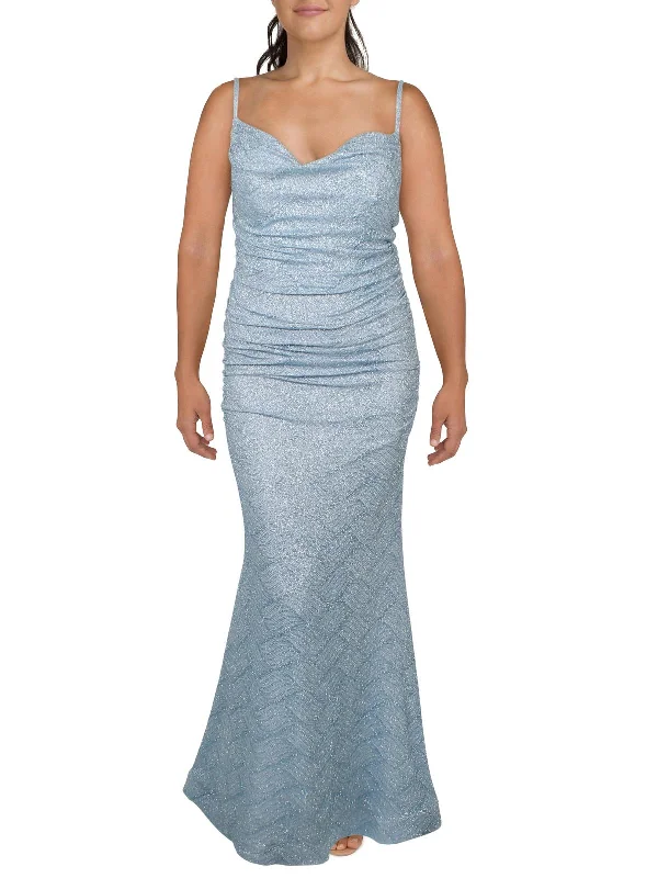 Plus Womens Glitter Long Evening Dress