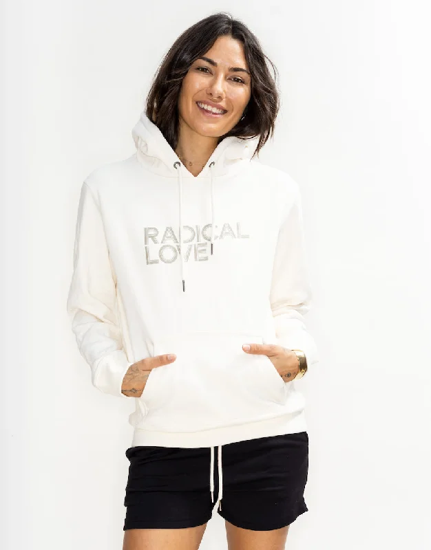 'Radical Love' Heavyweight Cotton Fleece Pullover Hoodie - Cream