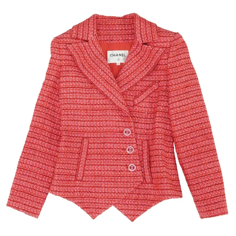 Pink Plaid Asymmetrical Button Up Blazer