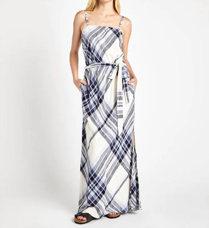 Annalise Plaid Dress In Dusty Blue