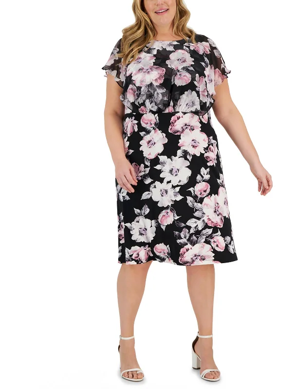 Plus Womens Floral Print Polyester Midi Dress