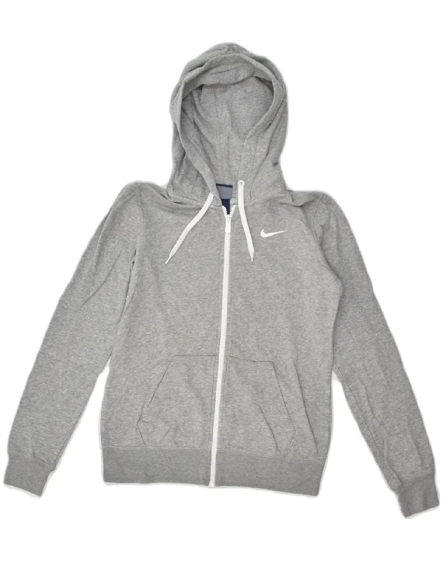 NIKE Womens Zip Hoodie Sweater UK 10 Small Grey Cotton