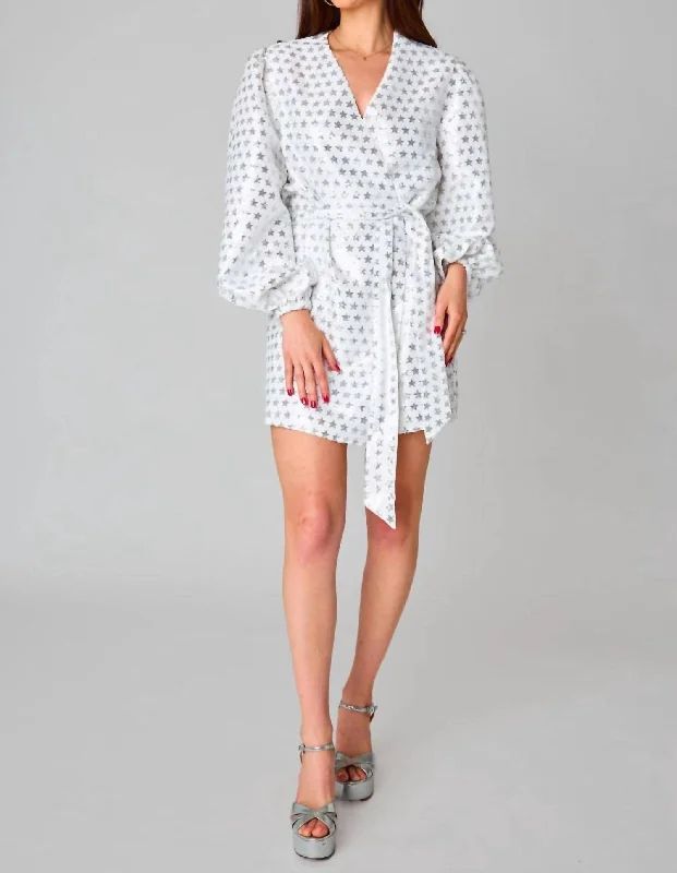 Starlet Wrap Dress In White/silver