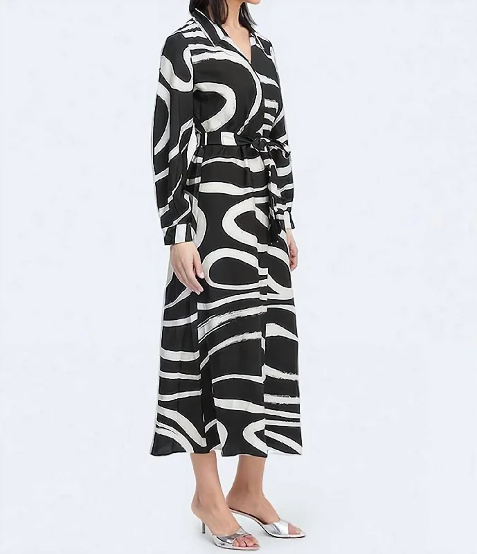 Byibine Mix Midi Dress In Black Multi