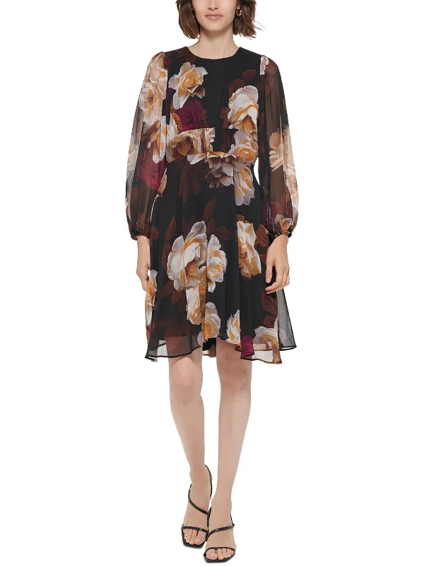 Womens Floral Print Chiffon Wear To Work Dress