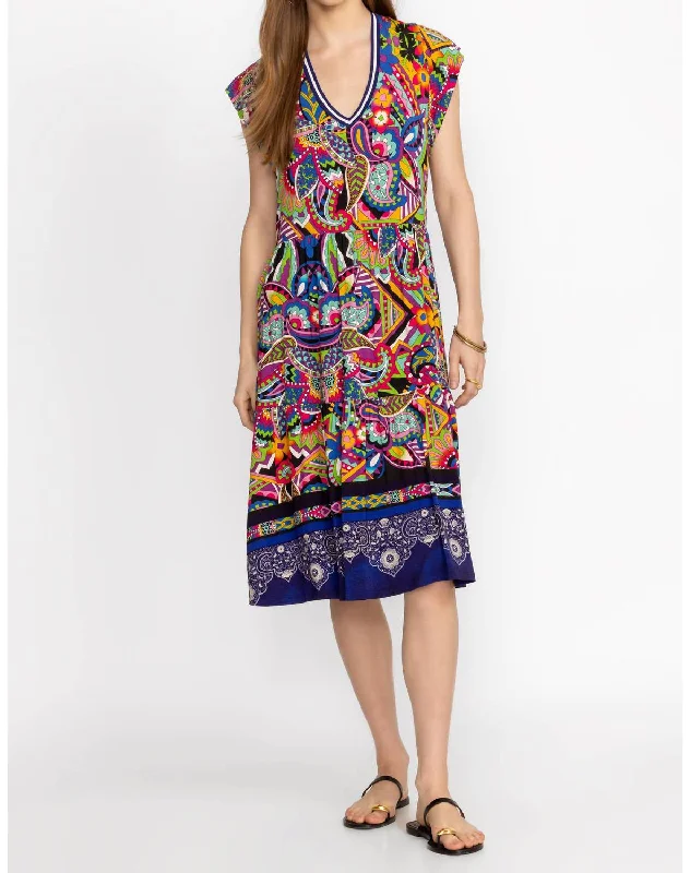 Janie Favorite Tiered Tea Length Dress In Demarne Print