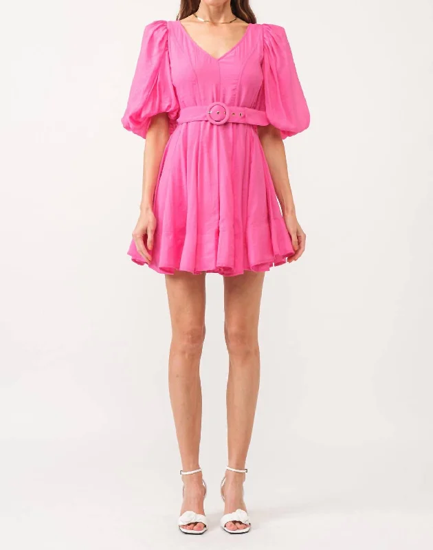 Milla Belted Dress In Fuchsia