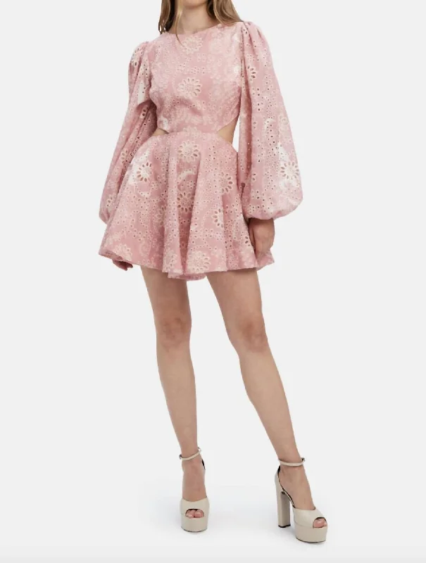 Mila Broderie Mini Dress In Pale Blush