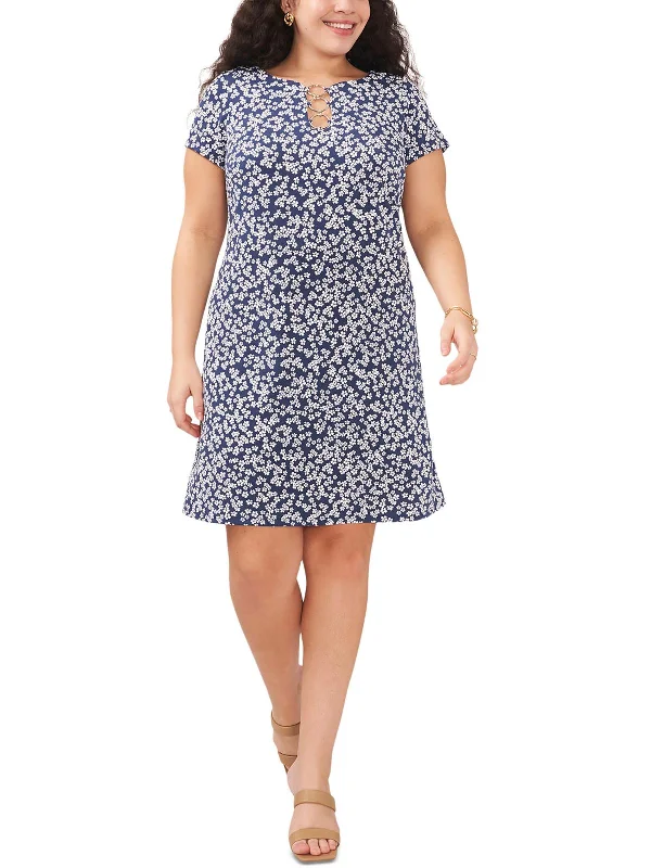 Plus Womens Floral Print Polyester Mini Dress