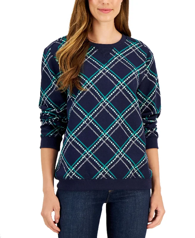 Petite Plaid Monterey Crewneck Fleece Sweatshirt