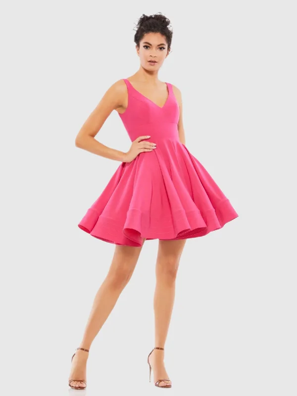 Pink V Neck Fit & Flare Mini Dress