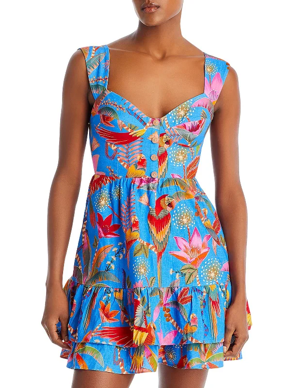 Macaw Womens Printed Linen Mini Dress