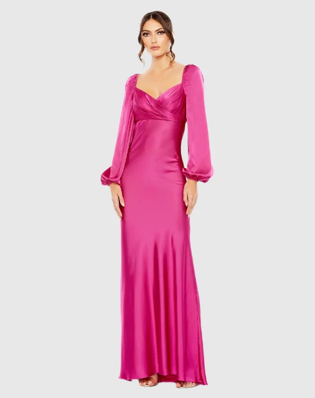 Pink Sweetheart Neckline Puff Sleeve Gown