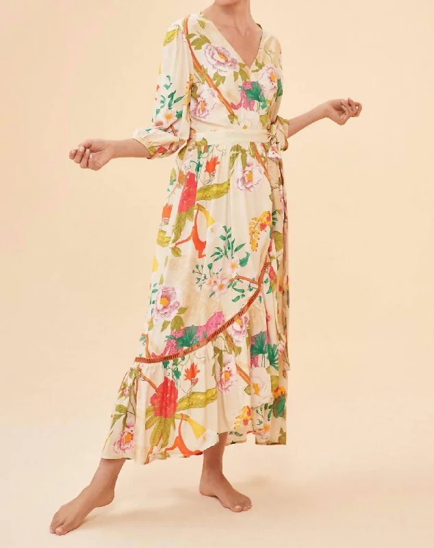 Coconut Wrap Dress In Tropical Flora And Fauna