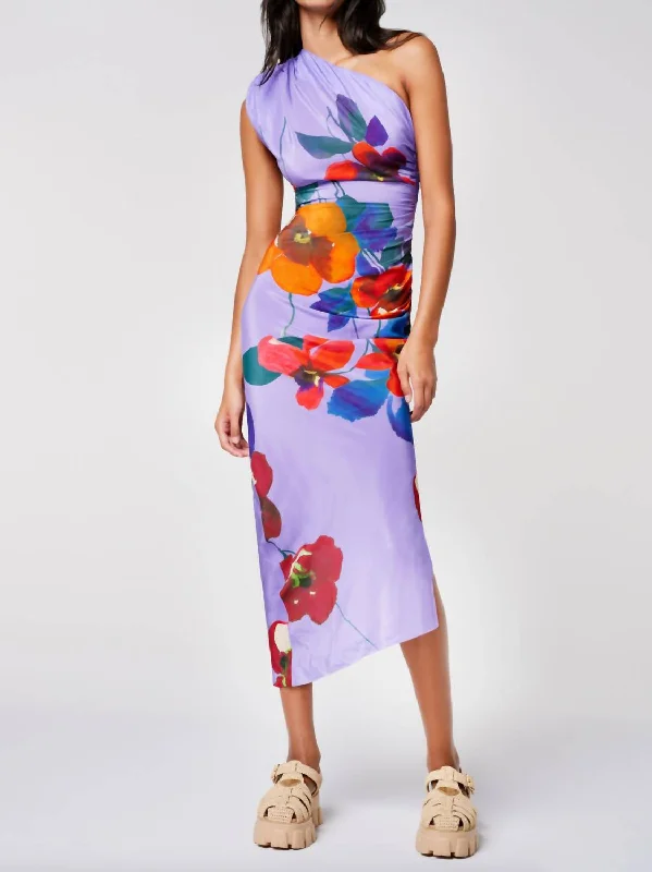 Single Shoulder Dress In Poppy Print