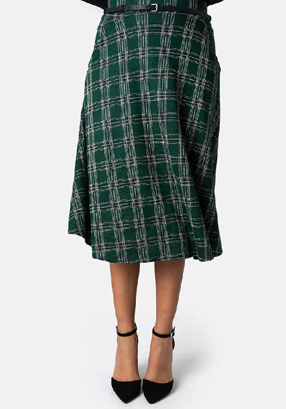 Bridget Green Tartan Midi A-Line Skirt