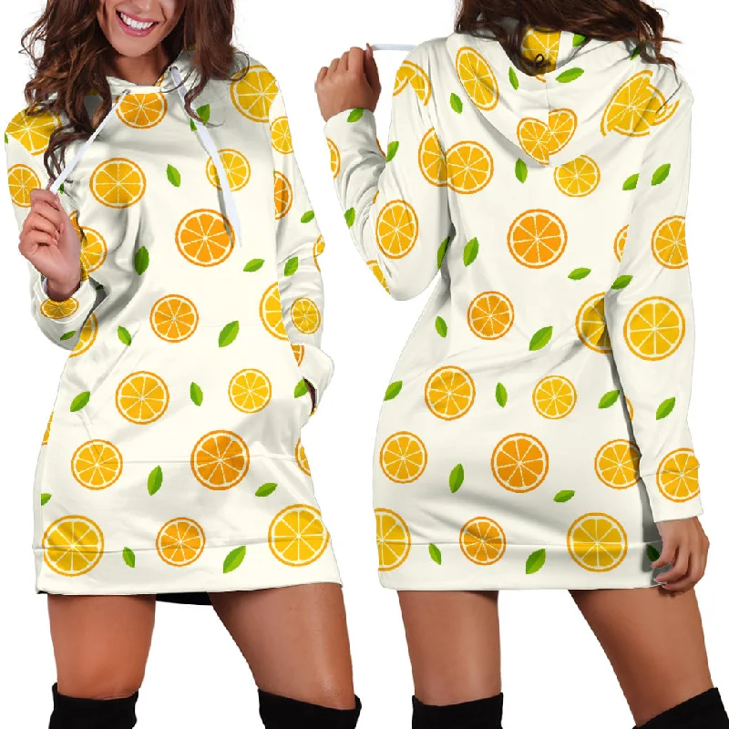 Oranges Leaves Pattern Women'S Hoodie Dress