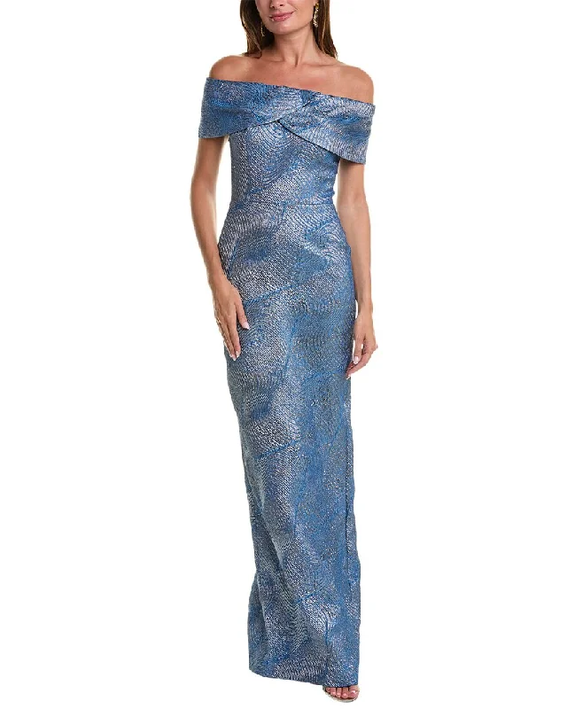 Teri Jon by Rickie Freeman Off-The-Shoulder Column Gown