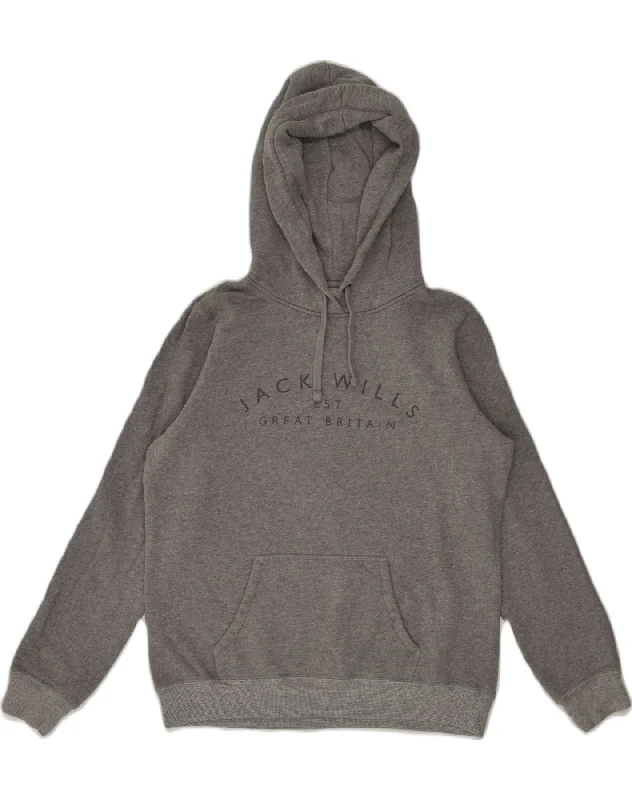 JACK WILLS Womens Graphic Hoodie Jumper UK 14 Large  Grey Cotton