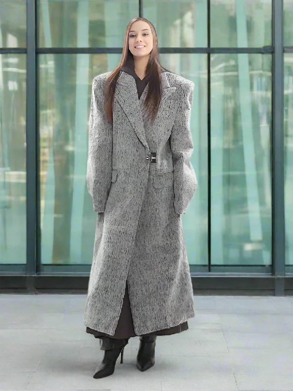 Young professional Super Long Mélange Wool Blended Coat Trendy Loose wider shoulder